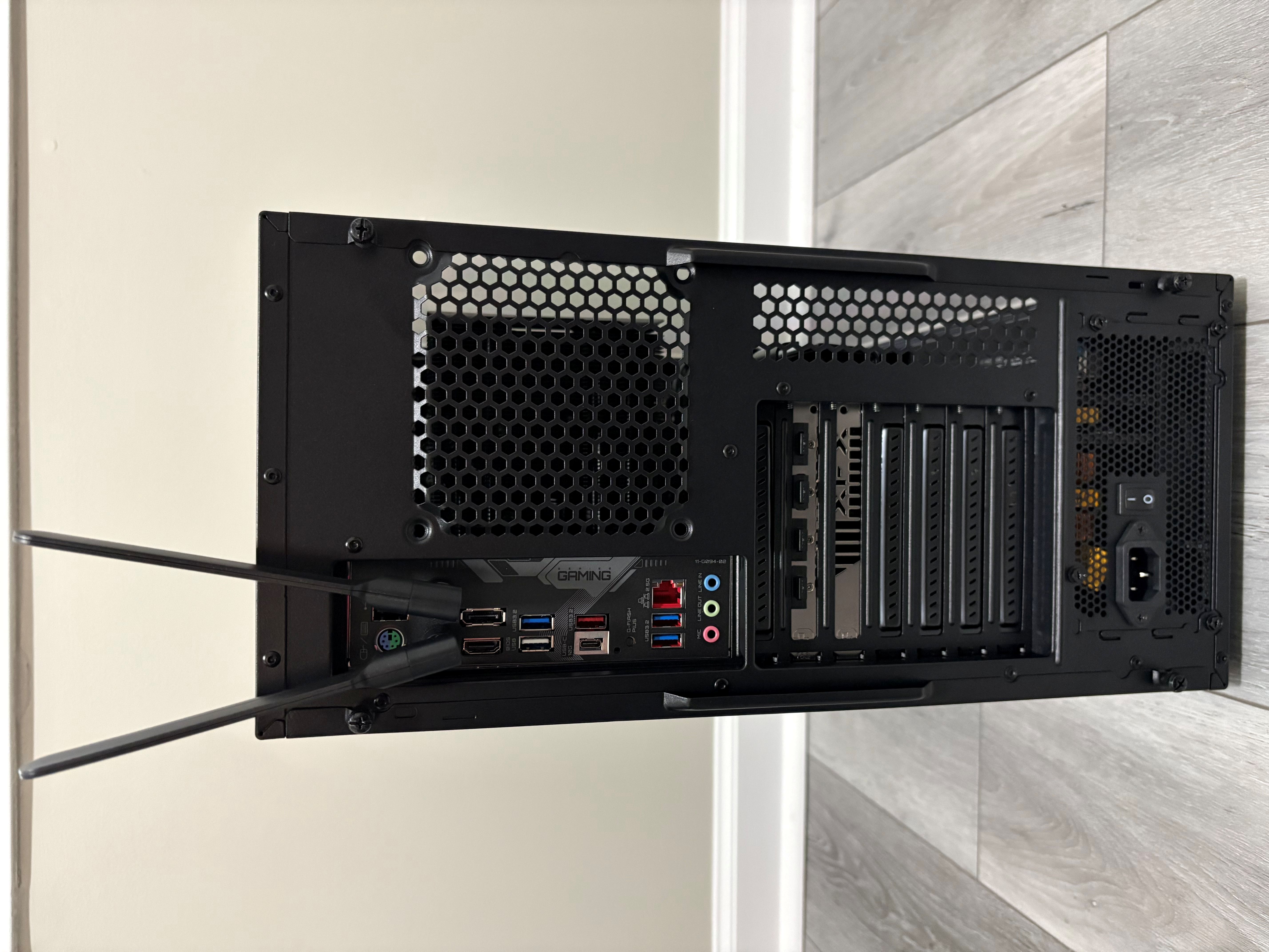 Rear I/O view of custom office and AutoCAD workstation build 01